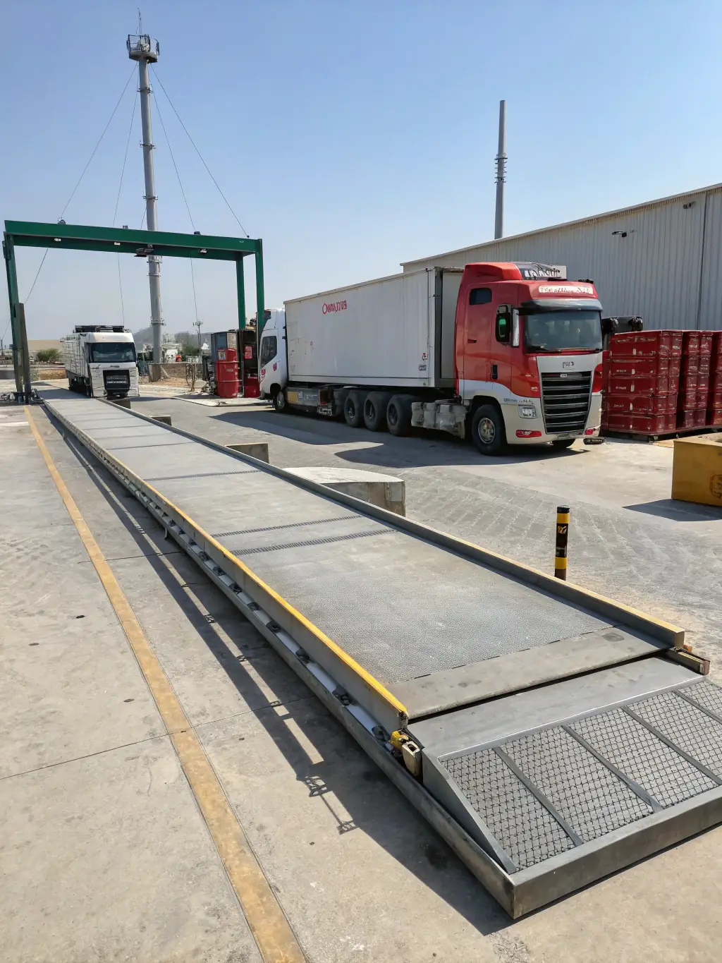 An image showcasing a newly installed weighbridge at a logistics facility, highlighting the precision and scale of the equipment.